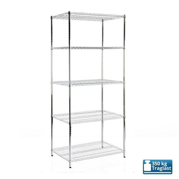 KARAT Gitterregal Everest 350 kg Belastbarkeit 5 Böden Verchromt 90 x 45 x 200 cm