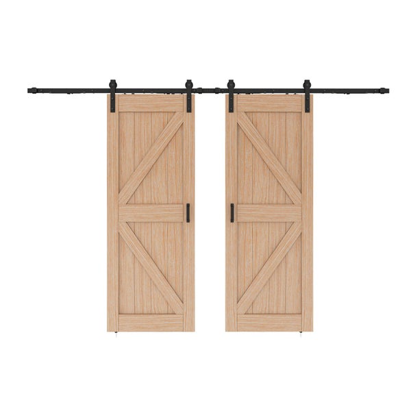 Holzschiebetür Komplettset Scheunentor Eiche Doppelflügelig Beschlag in schwarz - 1550x2065mm