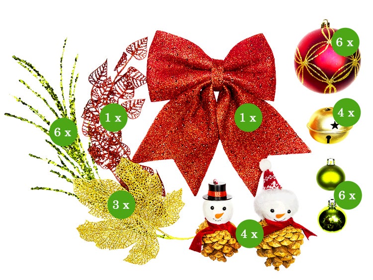 LAALU Set von Weihnachtsschmuck 31 Stück in Box SNOWBIRD für Weihnachtsbaum bis zu 100 cm