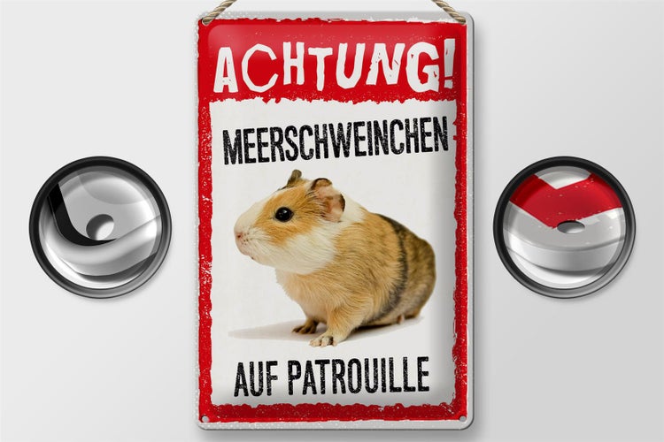 Blechschild Spruch 20x30cm Achtung Meerschweinchen Patrouille