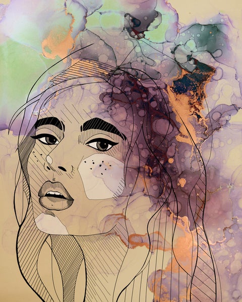 Illustration einer Frau mit dekorativen Elementen