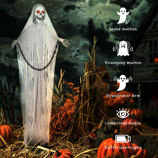 Halloween Dekofigur Geist mit leuchtenden Augen, Sound und Bewegung