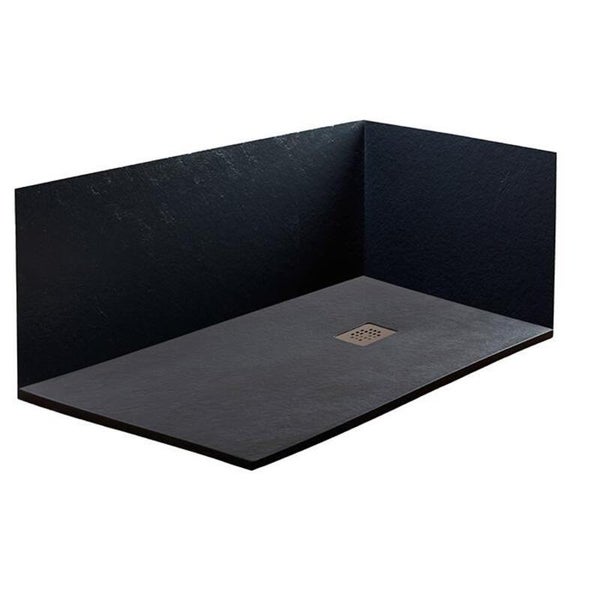 Duschwanne 120X120 cm Vulcano Line Slim Schwarz aus Kunstharz und Marmorpulver mit freiem Abfluss - FRASCIO
