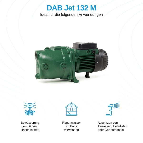 DAB Jet 132 M Gartenpumpe geeignet für Gartenbewässerung, Regenwassernutzung im Haus und Reinigung von Außenflächen.