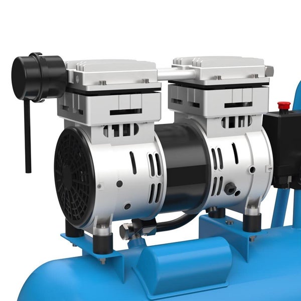 Detailansicht des Motors und Zylinderkopfes eines Kompressors mit Luftfilter