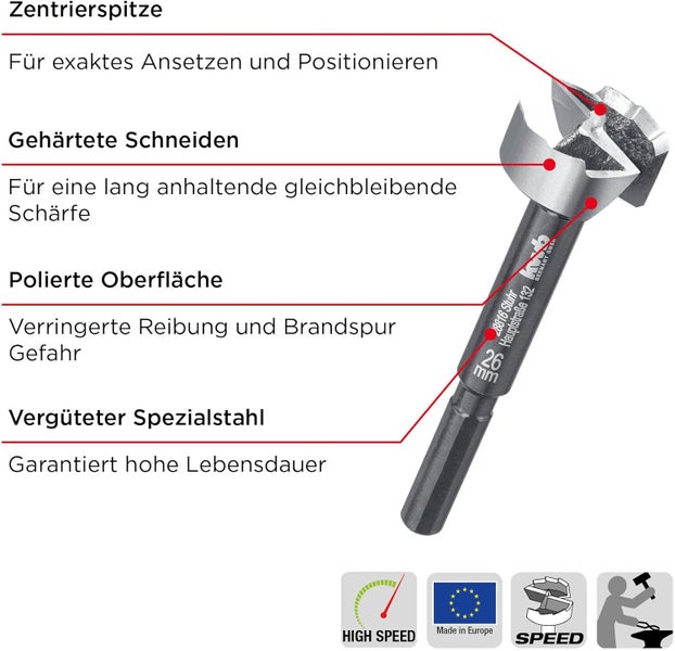 kwb SPEED Forstnerbohrer ø 60 mm - Präzisions-Wellenschliff, gehärtete Schneiden, vergüteter Spezialstahl - Für ausrissfreie Bohrungen in Holz