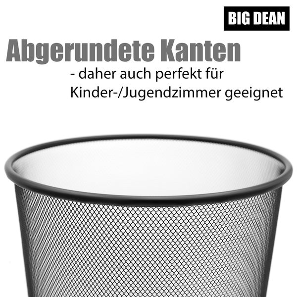 Papierkorb aus Metallnetz mit abgerundetem Rand von Big Dean Logo.