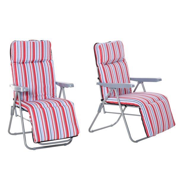 Outsunny 2er-Set Liegestuhl Set mit Kissen, klappbar, 5 Stufen verstellbarer Rückenlehne, 60 x 75 x 65-102 cm, Stahl, Polyester, Rot