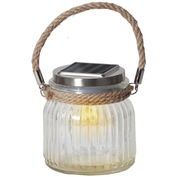 Solarglasleuchte mit Tragegriff aus Seil