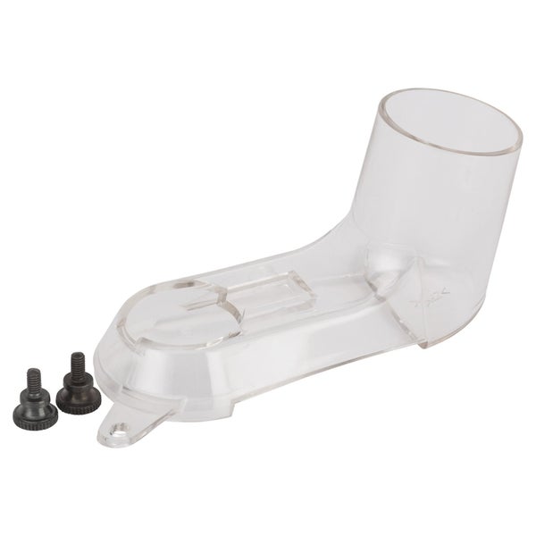 Transparente Staubabsaugvorrichtung aus Kunststoff mit zwei Schrauben