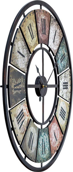 AMS 9644 XXL Wanduhr 80 cm im Vintage-Look Metall, Holz