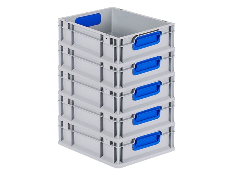 PROREGAL Spar Set 5x Eurobox Nextgen Color HxBxT 12 x 30 x 40 cm 11 Liter Griffe Blau Geschlossen Glatter Boden Eurobehälter Transportbox