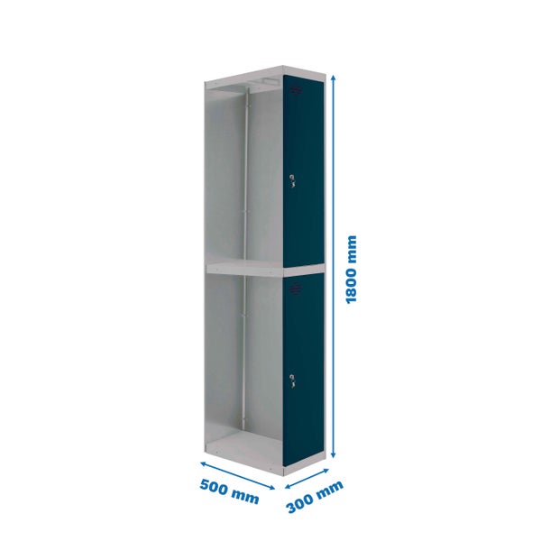 Metall-Garderobenschrank mit zwei Fächern und den Maßen 1800 mm Höhe, 500 mm Breite und 300 mm Tiefe