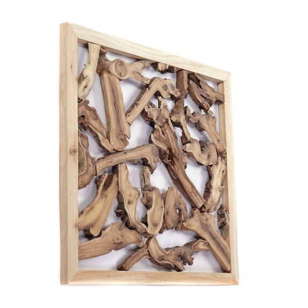 Wanddeko Branch 56x56 cm, Teak Wurzelholz massiv naturfarben