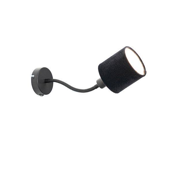 Wandleuchte schwarz mit Schirm schwarz Schalter und Flexarm - Merwe