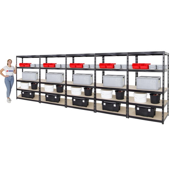 PROREGAL Mega Deal 5x Schwerlastregal Tiger HxBxT 180 x 100 x 60 cm Fachlast 265 kg 5-Ebenen Schwarz