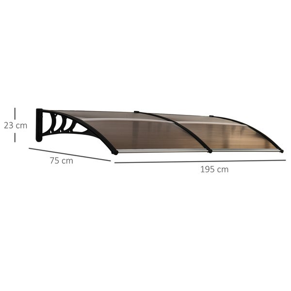 Outsunny Pultvordach Vordach für Haustür 75x195x23 cm Überdachung 5mm Polycarbonat Sonnenschutz Regenschutz für draußen Alu Braun
