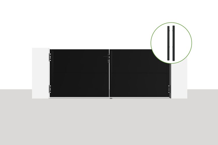 Stahlflügeltor 3m NALI H.120cm Mattschwarz + 2 DARIO-Stahlpfosten