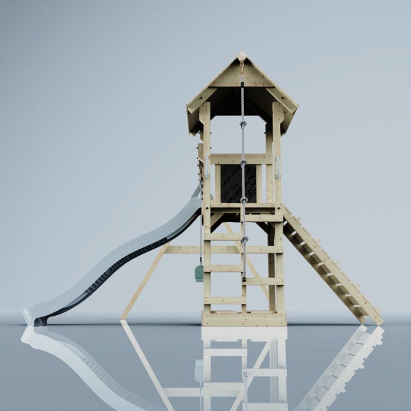 Spielturm mit Rutsche, Kletterwand, Strickleiter und Leiter für den Garten