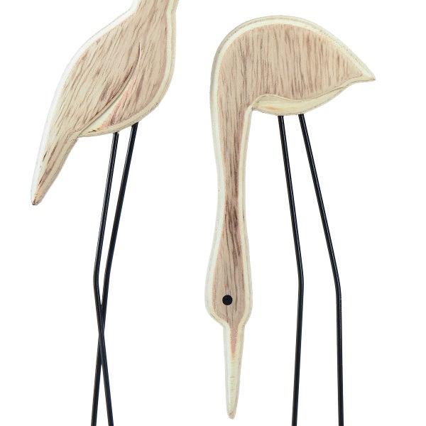 Dekorative Reiherfiguren aus Holz mit Metallbeinen