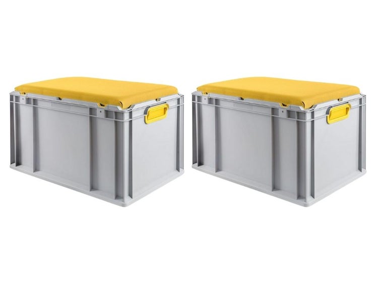 PROREGAL SparSet 2 x Eurobox NextGen Seat Box Gelb HxBxT 36,5 x 40 x 60 cm 65 Liter Griffe Geschlossen Eurobehälter Sitzbox Transportbox