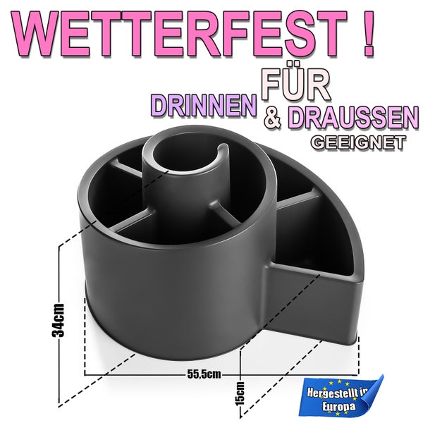 Wetterfester Pflanztopf für drinnen und draußen mit den Maßen 34 mal 55,5 mal 15 Zentimeter. Hergestellt in Europa.