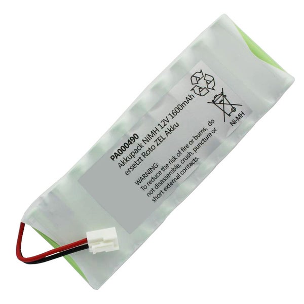 Akkupack Nickel-Metallhydrid PA000490 12 Volt 1600 Milliamperestunden als Ersatz für Roto ZEL Akkumulator mit Anschlussstecker, recycelbar.