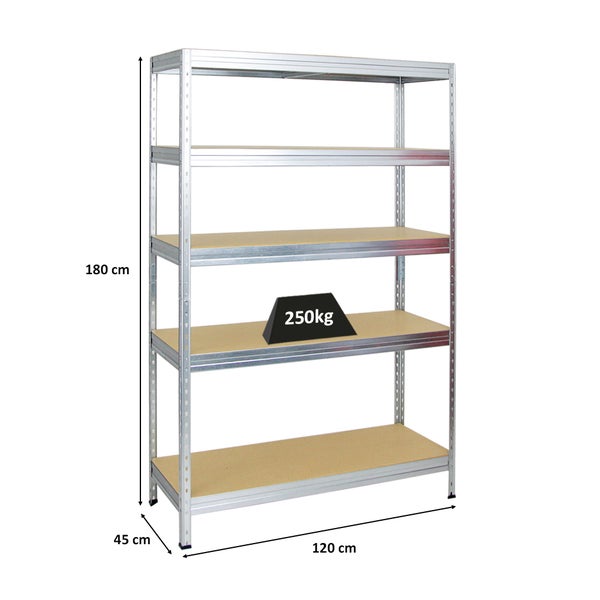 PROREGAL Schwerlastregal Rivet HxBxT 180 x 120 x 45 cm Fachlast 250 kg Innovatives Stecksystem Verzinkt