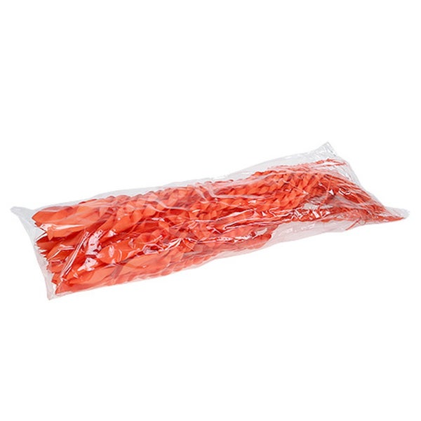 Orangefarbene Luftschlangen in einer transparenten Kunststoffverpackung.