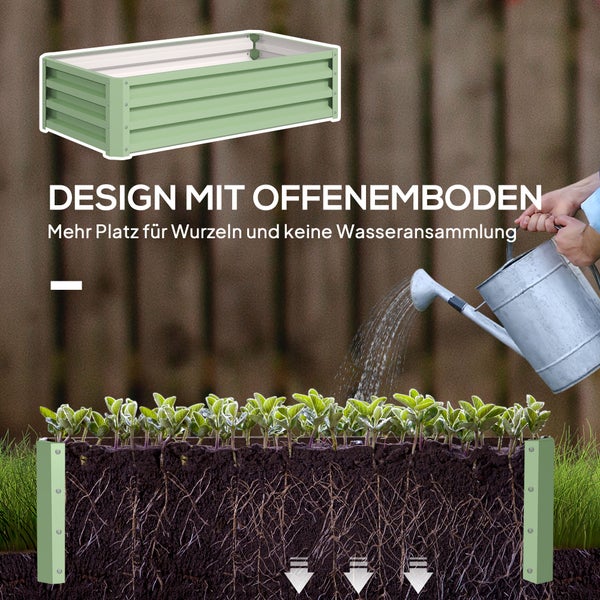 Outsunny Hochbeet Stahl, Pflanzkasten, Rostfrei Blumenkasten, Gemüsebeet mit Offenem Boden, Kräuterbeet für Garten, Balkon, Grün, 120 x 60 x 30,5 cm