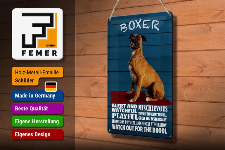 Blechschild Spruch 20x30cm Boxer Hund watchful playful