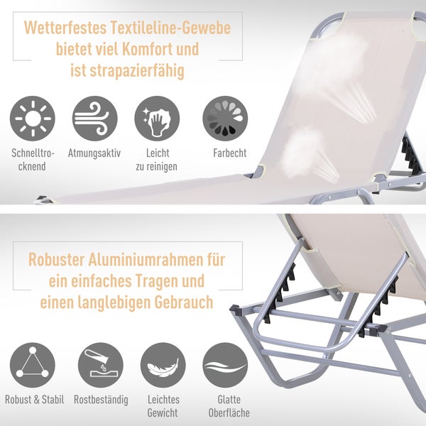 Outsunny Sonnenliege Strandliege 5-Stufige Alu Gartenliege Relaxliege Texteline Beige 163 x 58,5 x 91 cm
