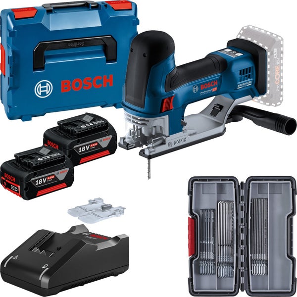 Bosch Akku-Stichsäge GST 18V-155 SC / 2x 4,0 Ah + Ladegerät in L-Boxx 136 + SSB-Set 30tlg. W