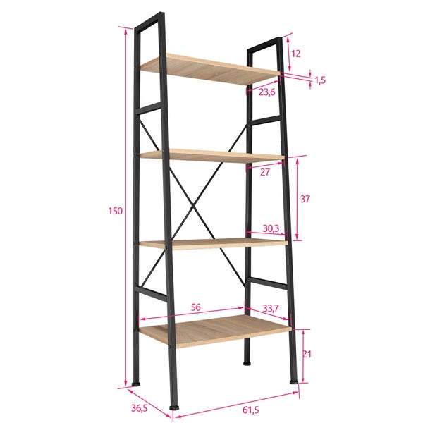 Leiterregal tectake Liverpool inklusive Kippschutz, 61,5 x 36,5 x 150 cm Industrial Style Industrial Holz hell, Eiche Sonoma