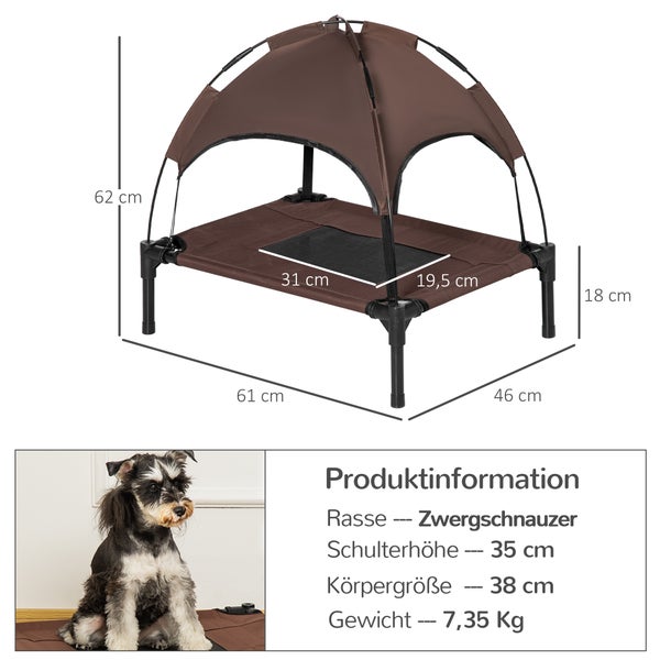 PawHut Hundebett, L61 x B46 x H62 cm, Metall, Oxford, Netzstoff, Taftstoff, Kaffee+Schwarz