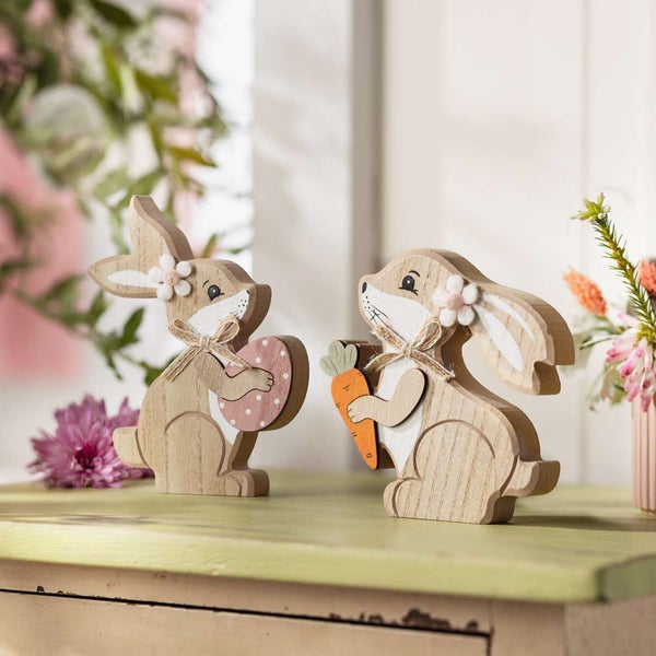 FRANK FLECHTWAREN | Hase Friends, 2er Set, MDF, JUTE, POLYESTER, 13 x 2,5 x 13 cm, 12,5 x 2,5 x 16 cm