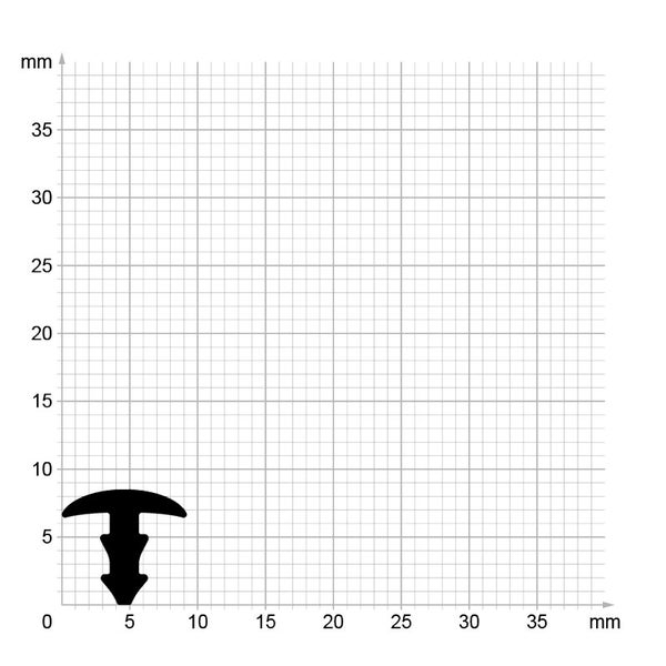 Abbildung eines T-Profils mit Maßangaben auf Millimeterpapier