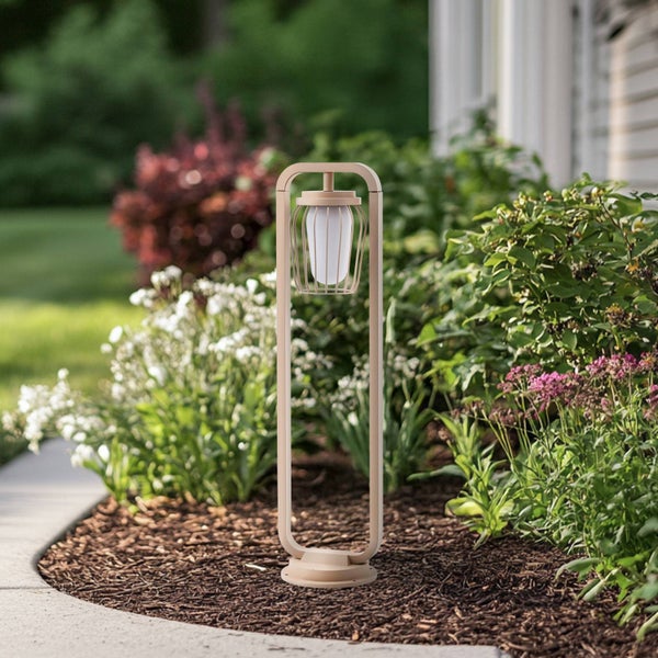 Lucande Außenleuchte Chandan (spritzwassergeschützt (Modern) in Creme aus Aluminium (1 flammig, E27) - Wegeleuchte Pollerleuchte Wegelampe Sockelleuchte