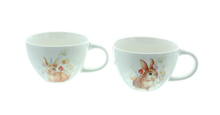 FRANK FLECHTWAREN|Jumbotasse Blumenhäschen, 2er Set, Ø 11 x 7 cm, Füllmenge 430 ml, PORZELLAN