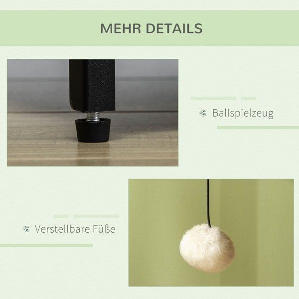 Moderner Katzenhaus-Schrank in Holzoptik mit schwarzem Metallgestell, offener Tür, Fach für eine Katzentoilette und seitlichem Durchgang für die Katze.