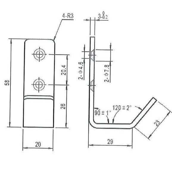 Technische Zeichnung eines Hakens mit Maßangaben
