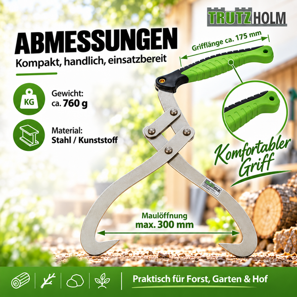 Stahl Holzrückezange von Trutzholm mit Kunststoffgriff und einer Greifweite von 300 Millimetern für Forstarbeiten im Garten und Hof.