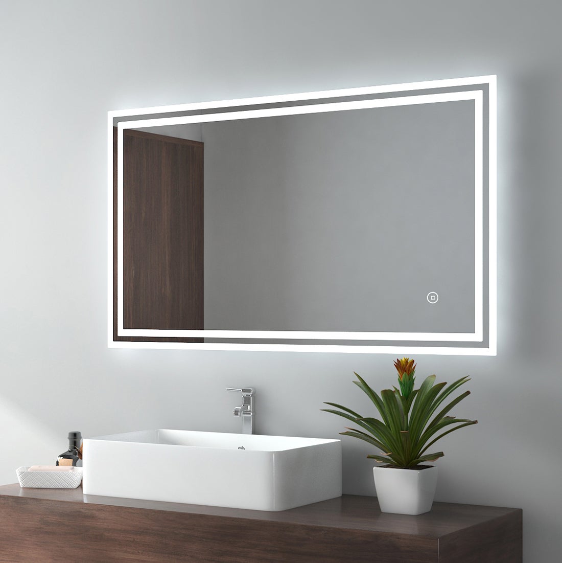EMKE Badspiegel LED IP44 Wasserdicht, 100x60cm, Kaltweißes/Neutral/Warmweißes Licht Dimmbar, Touchschalter
