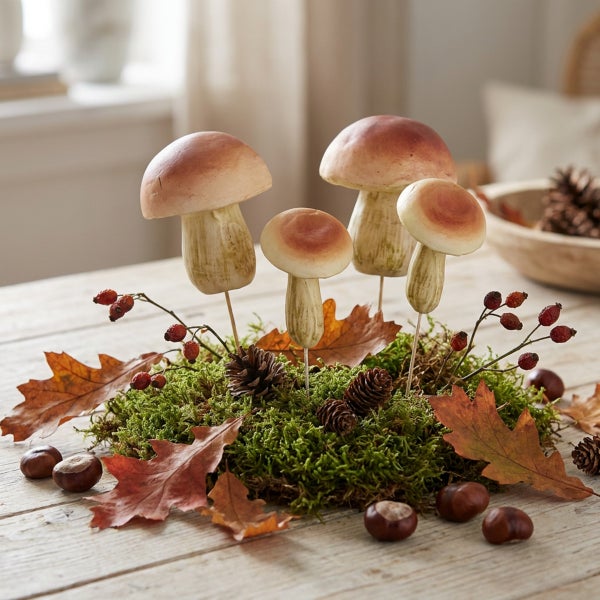 8er Set Deko Pilze am Stab für Herbstdeko, Braun,