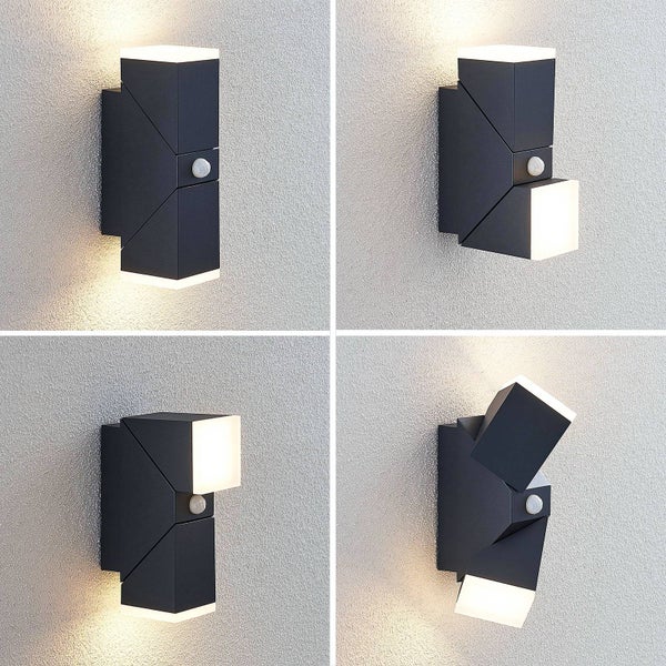 Lindby LED Wandleuchte außen Sally mit Bewegungsmelder (spritzwassergeschützt (Modern) in Schwarz aus Aluminium (2 flammig, ) - Außenwandleuchten Wandlampe Led Außenlampe Outdoor für