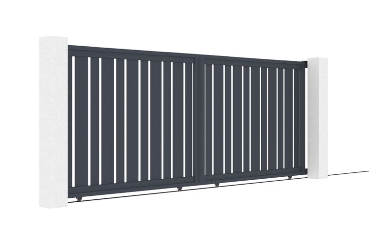 Schiebetor 4m VEYMONT H.160cm graues Aluminium + 2 Pfosten 20x20cm H.190cm