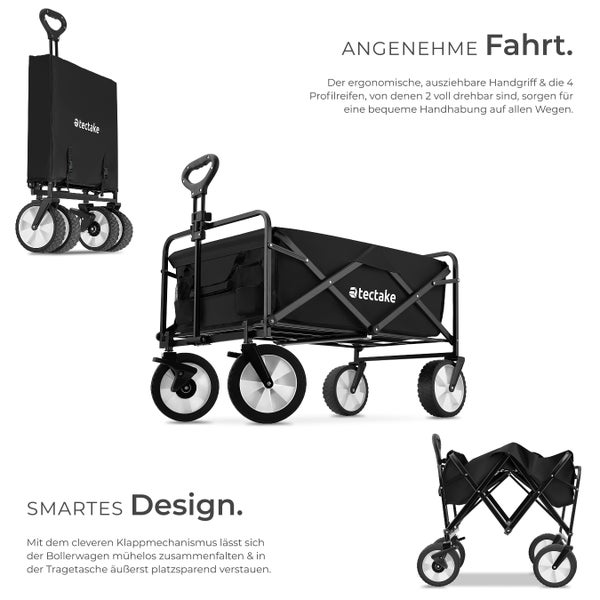 Bollerwagen tectake Leon inklusive Tragetasche, Belastbarkeit 80 kg faltbar schwarz