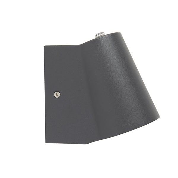 Moderne Außenwandleuchte in Anthrazit, abgeschrägtes konisches Design, Seitenansicht.