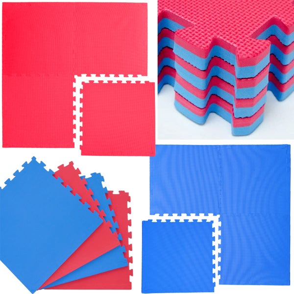 4 Bodenmatten 63x63cm 2cm Puzzlematte Fitnessmatte Sportmatte Gymnastik Rot Blau