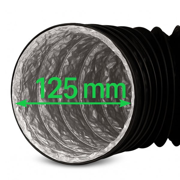 Combiflexrohr 125mm – 1 Meter flexibler Abluftschlauch für Klimageräte, Growboxen & mehr – Robuste Aluminium-Innenbeschichtung, Feuerfest & Extra Stabil